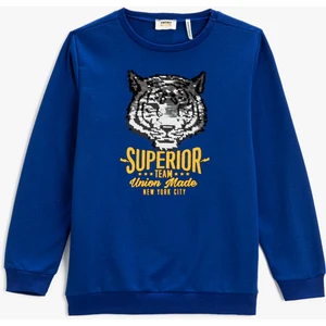 Pul-Payet Işlemeli Sweatshirt Uzun Kollu Baskılı