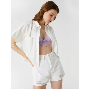 Crop Oversize Gömlek Kısa Kollu Pamuklu