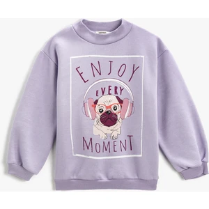 Köpek Baskılı Sweatshirt Bisiklet Yaka
