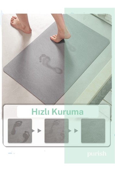 Purish Su Emici, Kaydırmaz Tabanlı, Yıkanabilir Diatom Banyo ve Abdest Paspas 70 x 50 cm - Siyah