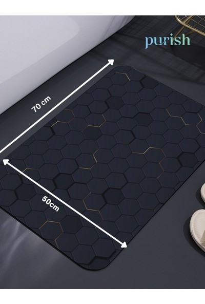 Purish Su Emici, Kaydırmaz Tabanlı, Yıkanabilir Diatom Banyo ve Abdest Paspas 70 x 50 cm