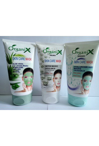 Organix Aloe Vera + Detox Maskesi Soyulabilir + Hyaluronik Asit Yıkanabilir Yüz Maskesi 150 ml X3