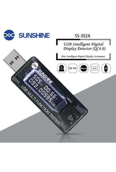 Sunshine USB Şarj Akım Voltaj Test Cihazı USB Arıza Tespit Cihazı SS-302A