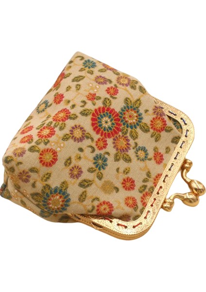 Sevimli Çiçek Toka Sikke Çanta Vintage Stil Kılıfı Öpücük Kilidi Değişim Tutucu Bej (Yurt Dışından)