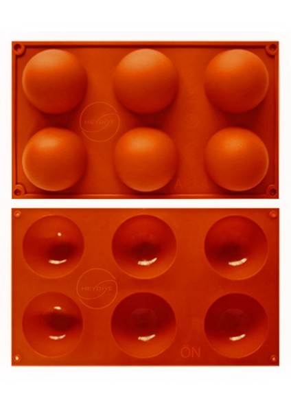 He"y"diye Yarım Küre Silikon Pasta / Kek Kalıbı Büyük Boy (6 Hazne, 6.8cm Çap, 4cm Derinlik)