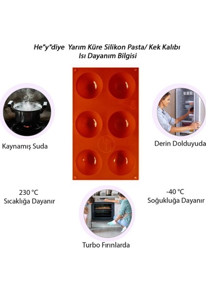 He"y"diye Yarım Küre Silikon Pasta / Kek Kalıbı Büyük Boy (6 Hazne, 6.8cm Çap, 4cm Derinlik) modelleri