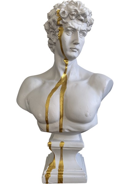 Büyük David Beyaz Altın Çizgi Büst Dekoratif Heykel