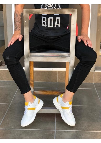 BA0139 Içi Dışı Hakiki Deri Beyaz Sarı Sneakers Erkek Ayakkabı fiyatları