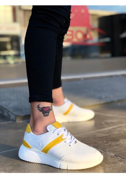 BA0139 Içi Dışı Hakiki Deri Beyaz Sarı Sneakers Erkek Ayakkabı modelleri