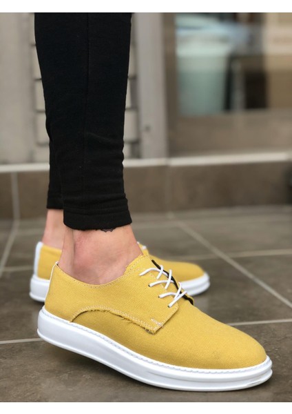 BA0003 Bağcıklı Klasik Spor Keten Sarı Beyaz Yüksek Taban Casual Erkek Ayakkabı