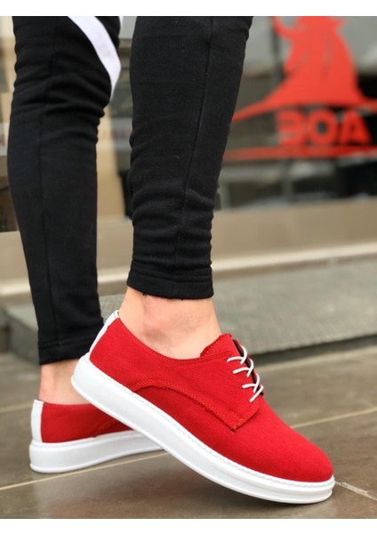 BA0003 Bağcıklı Klasik Spor Keten Kırmızı Beyaz Yüksek Taban Casual Erkek Ayakkabı