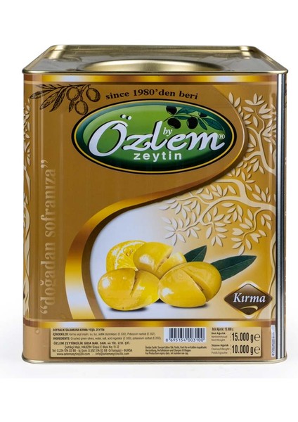 Özlem Zeytin Kırma Yeşil Zeytin 10 kg Teneke