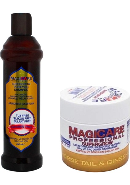 Supergrow Purifying Kepekli Ve Dökülen Saçlar Şampuan 450 Ml+Magicare Professional Supergrow Kepekli Saçlar Için Saç Bakım Kremi 200 Ml