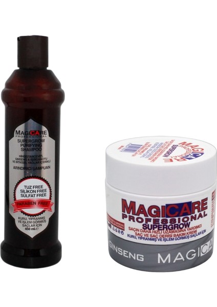 Supergrow Purifying Kuru Yıpranmış Ve Işlem Görmüş Saçlar Şampuan 450 Ml+Magicare Supergrow Saç Ve Saç Derisi Bakım Kremi (Kuru, Yıpranmış Ve Işlem Görmüş Saçlar Için) 200 Ml