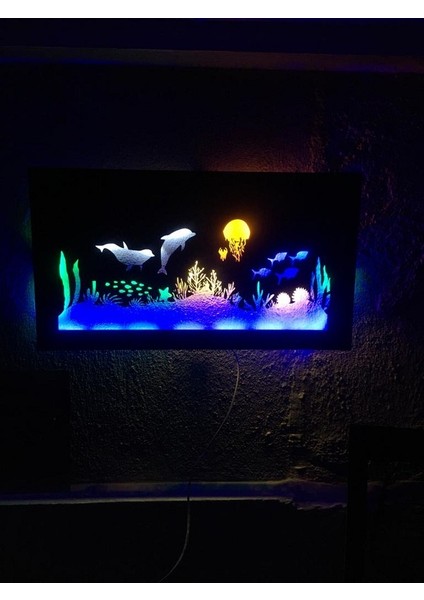 Deniz Temalı LED Işıklı Ahşap Tablo