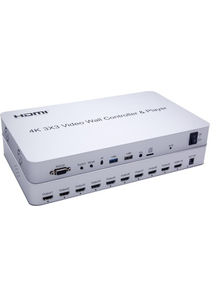 4KVW349P 3x3 Video Wall Controller 4K Ultra Hd HDMI Duvar Ekran 1x9 Tv Görüntü Genişletici + Profesyonel USB Player