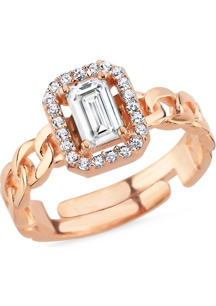 Rose Gümüş Baget Zincir Yüzük