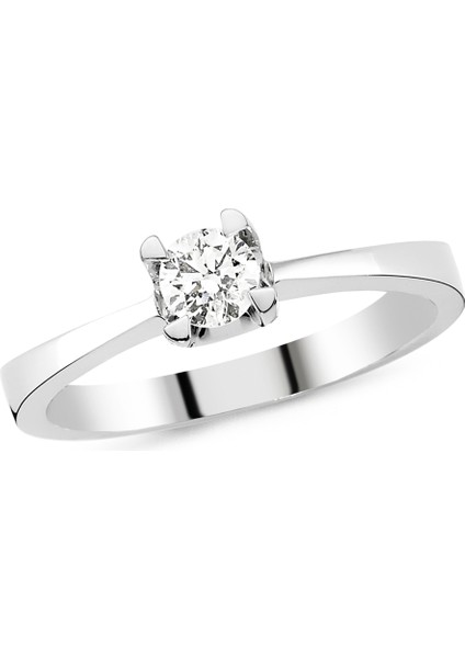 Beyaz Altın Üçgen Tırnaklı Tektaş Yüzük