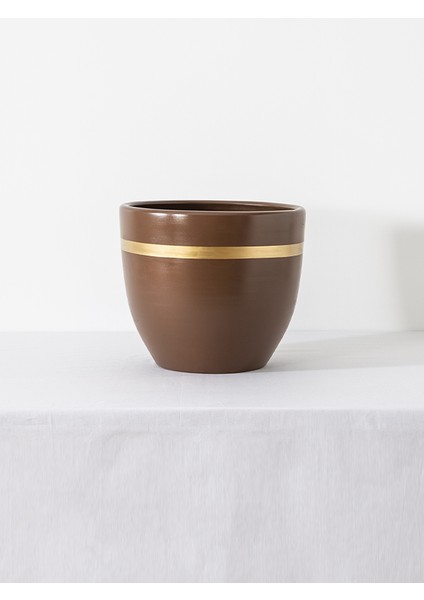 Modern El Yapımı Özel Tasarım Kahverengi Renkli Seramik Saksı 20X20X18 cm