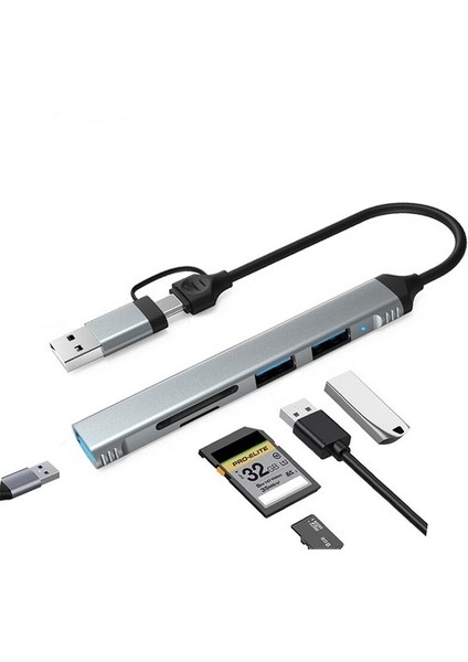 2 In 1 Type C USB 3.0 Çoklayıcı Sd Kart Okuyucu 3 Port USB Hub