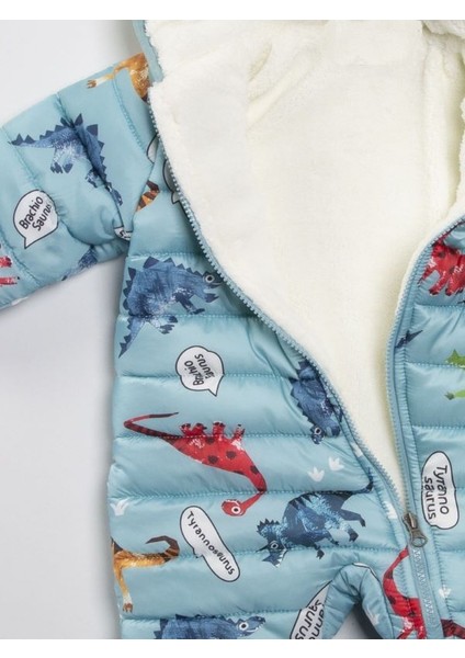 Dinazor Desenli Mavi Kışlık Çıkarılabilir Ayaklı Gizli Eldivenli Kapüşonlu Kozmonot Tulum modelleri