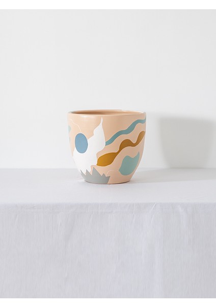 Modern El Yapımı Özel Tasarım Farklı Karışık Desenli Seramik Saksı 20X20X18 cm