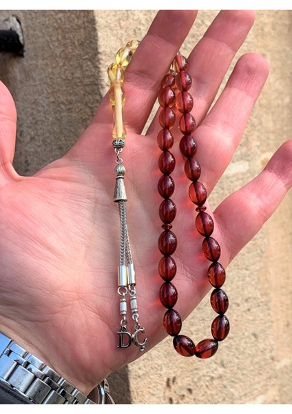 Harf Püsküllü Fosforlu Kedi Gözü Toz Kehribar Tesbih DGN11144