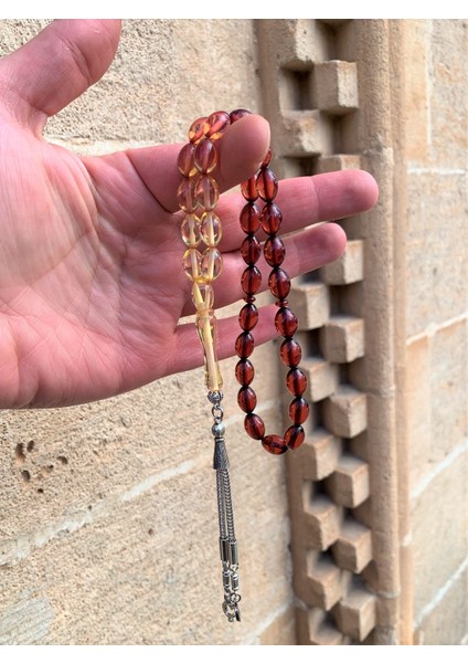 Harf Püsküllü Fosforlu Kedi Gözü Toz Kehribar Tesbih DGN11144 fiyatları