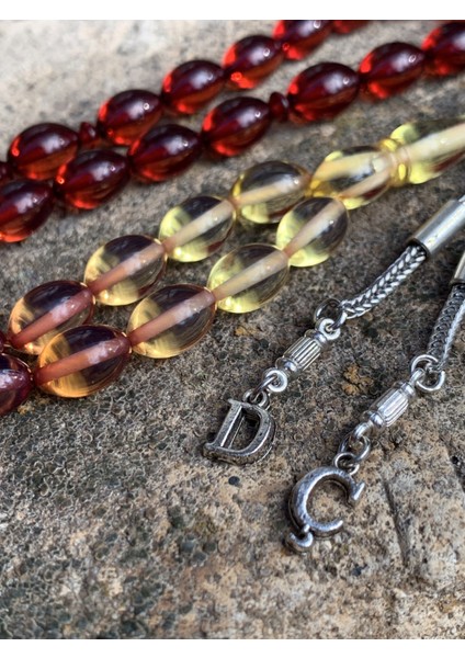 Harf Püsküllü Fosforlu Kedi Gözü Toz Kehribar Tesbih DGN11144 modelleri