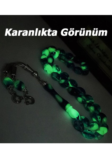 Fosforlu Kedi Gözü Karanlıkta Parlayan Toz Kehribar Tesbih DGN11145
