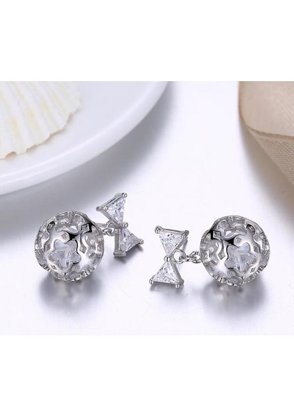 Moda 925 Ayar Gümüş Küpe Yaratıcı Yay Düğüm Yuvarlak Kübik Zirkon Küpe (Yurt Dışından)