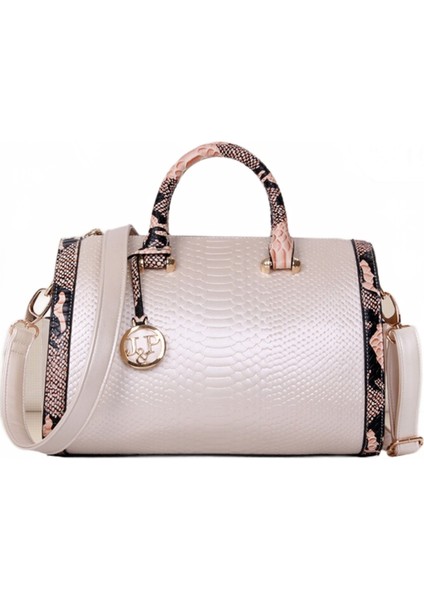 Yeni Timsah Desen Pu Deri Kadın Çanta, Vintage Kadın Omuz Çantası Çapraz Vücut Messenger Çanta (Beyaz)