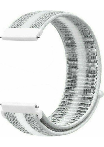 Samsung Galaxy Watch 3 45 mm Için Spor Dokuma Kordon Beyaz Çizgili