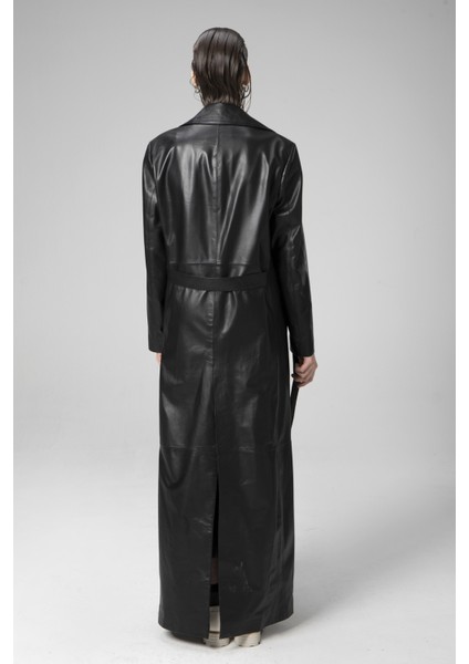 WM030 Hakiki Deri Kadın Uzun Trençkot modelleri