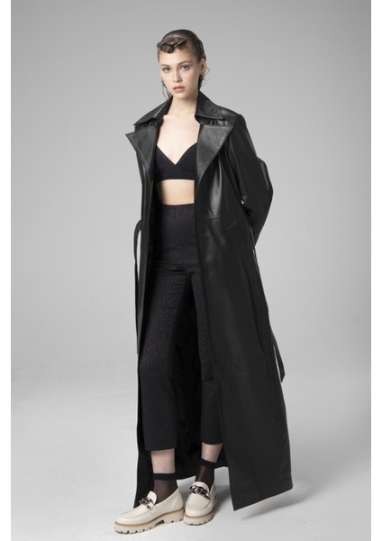 WM030 Hakiki Deri Kadın Uzun Trençkot fırsatları