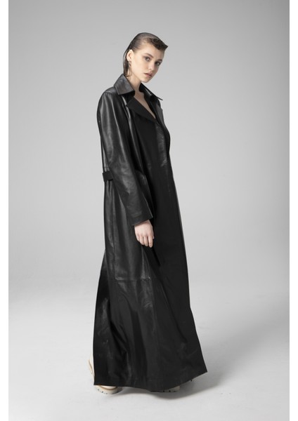 WM030 Hakiki Deri Kadın Uzun Trençkot indirimleri