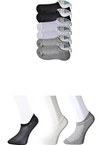 Siyah Gri Ve Beyaz Erkek Görünmez Çorap 6 Çift