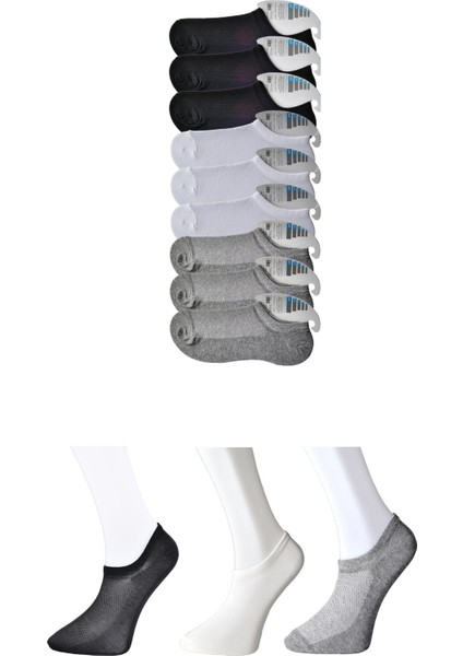 Siyah Gri Ve Beyaz Erkek Görünmez Çorap 9 Çift