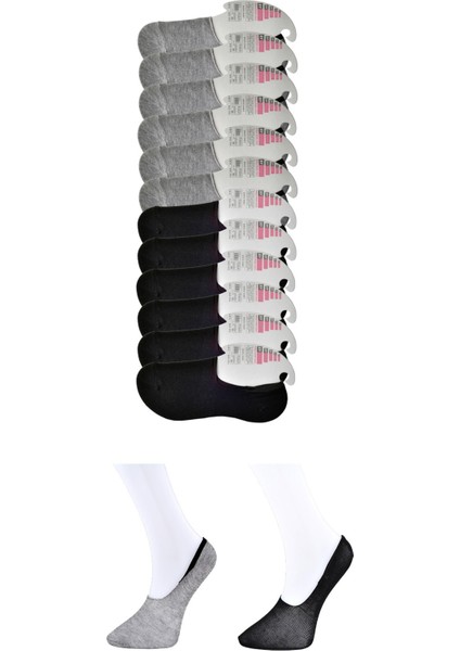Siyah Ve Gri Kadın Babet Çorap 12 Çift