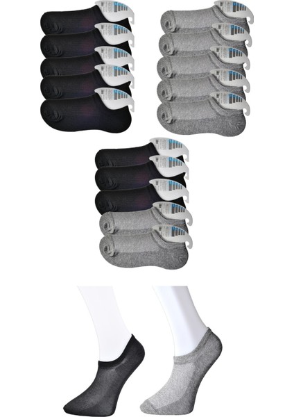Siyah Ve Gri Erkek Görünmez Çorap 15 Çift