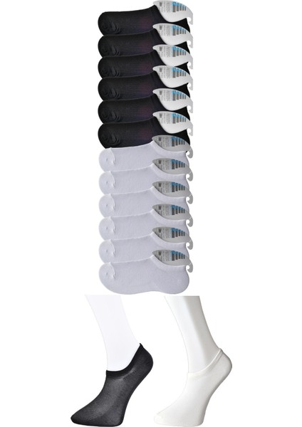 Siyah Ve Beyaz Erkek Görünmez Çorap 12 Çift