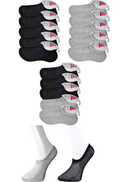 Siyah Ve Gri Kadın Görünmez Çorap 15 Çift