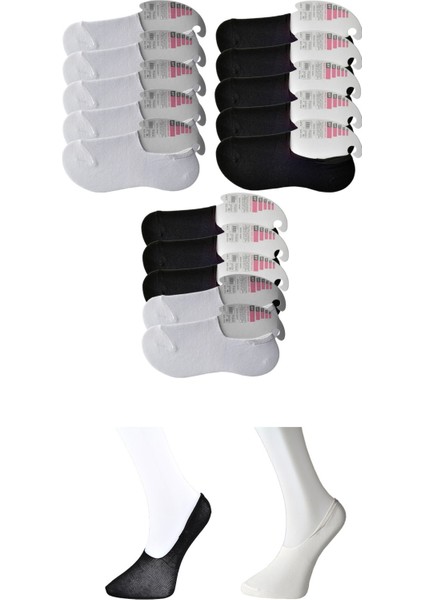 Siyah Ve Beyaz Kadın Babet Çorap 15 Çift