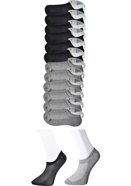 Siyah Ve Gri Erkek Görünmez Çorap 12 Çift