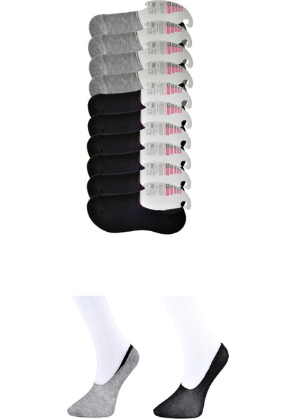 Siyah Ve Gri Kadın Babet Çorap 9 Çift