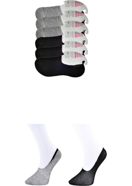 Siyah Ve Gri Kadın Babet Çorap 6 Çift