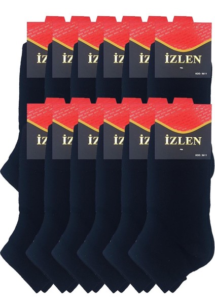 Izlen Siyah Erkek Kısa Spor Çorap 12 Adet
