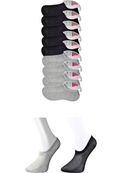Siyah Ve Gri Kadın Görünmez Çorap 9 Çift