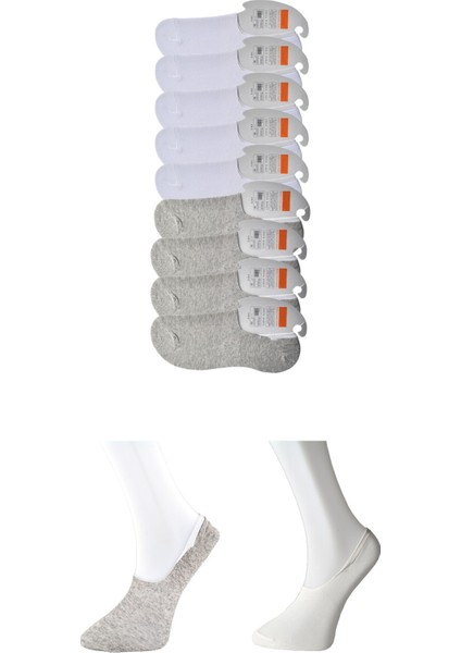 Erkek Gri Ve Beyaz Babet Çorap 9 Çift