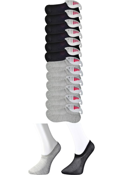 Kadın Siyah Ve Gri Görünmez Çorap 12 Çift